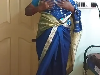 des indian horny cheating tamil telugu kannada malayalam hindi fit together vanitha wearing blue colour saree  showing beamy boobs and shaved pussy press hard boobs press snack rubbing pussy censure